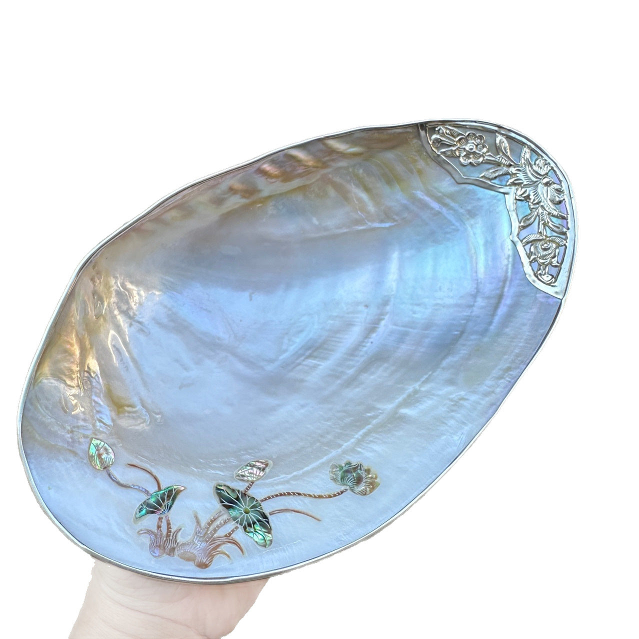 Handmade Natural Big Pearl Shell Plate with Inlay